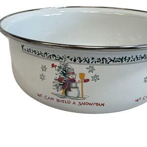 Enamelware Snowman Bowl with‎ Lid Holiday Christmas Decor Set Serving Lot of 2